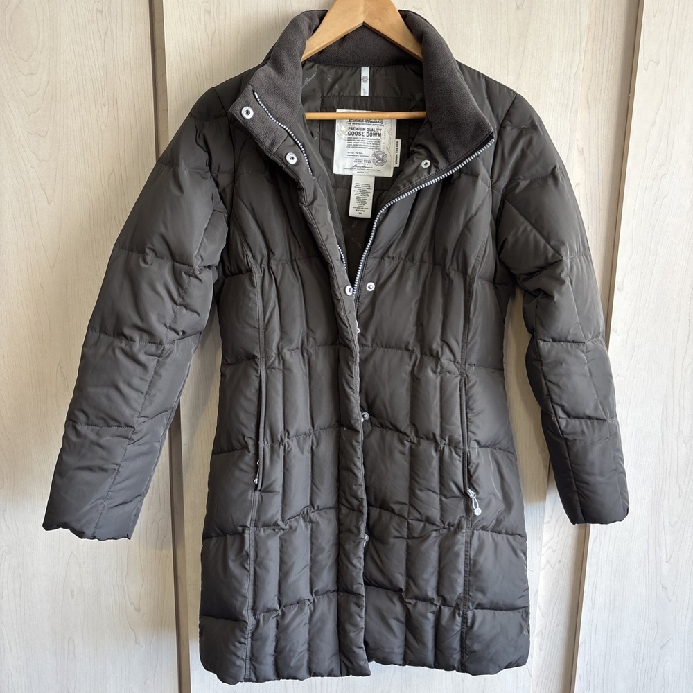 Eddie Bauer Womens Petite XS Brown Quilted Goose Down‎ Premium 650 Fill Jacket